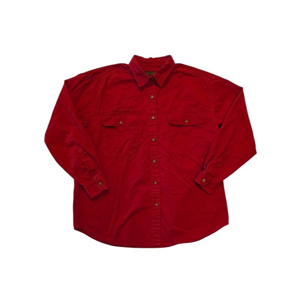 Eddie Bauer Womens Red Button Up Shirt Medium Cotton Outdoor Hiking